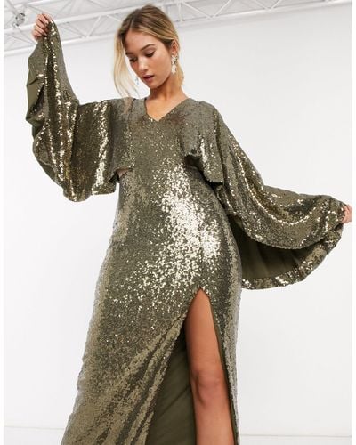 Forever Unique Batwing Sequin Dress - Green