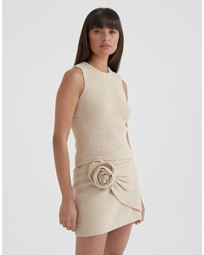 4th & Reckless Boucle Oversized Corsage Knit Mini Skirt Co-ord - Natural