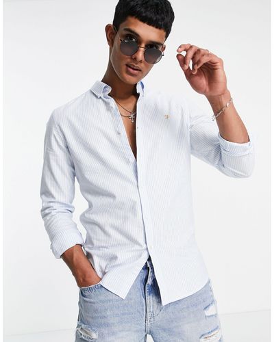 Farah Brewer Cotton Long Sleeve Stripe Shirt - White