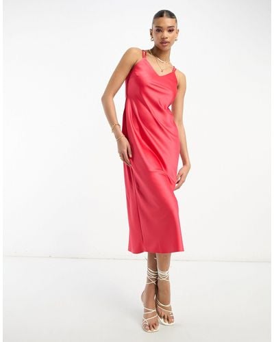 River Island Cowl Neck Satin Midi Dress With Cross Back - Red