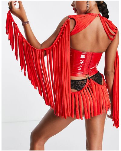 Ann Summers Fringed Cape And Belt - Red