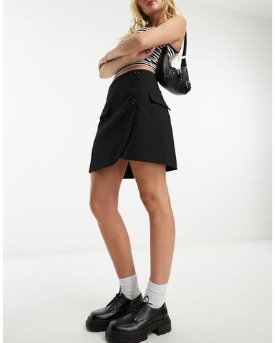 Monki Minifalda negra cruzada asimétrica - Negro