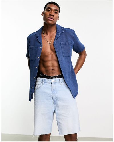 Farah Tosh - chemise texturée à manches courtes - moyen délavé - Bleu