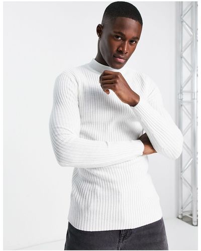 ASOS Knitted Essential Rib Turtle Neck Jumper - White