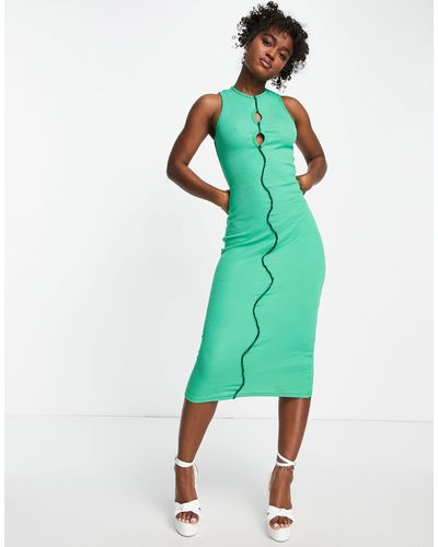 In The Style X liberty - vestito longuette con cuciture a vista e apertura a goccia - Verde