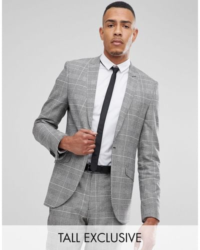 Reclaimed (vintage) Tall Skinny Suit Jacket In Pow Check - Gray