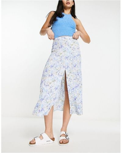 & Other Stories Midaxi Rok Met Split En E Bloemenprint - Blauw