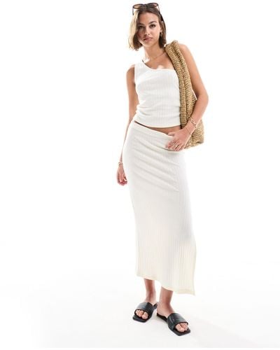 ASOS Knitted Rib Column Midi Skirt - White