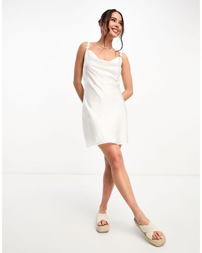 ASOS Satin Cowl Neck Mini Slip Dress With Daisy Trim Straps - White
