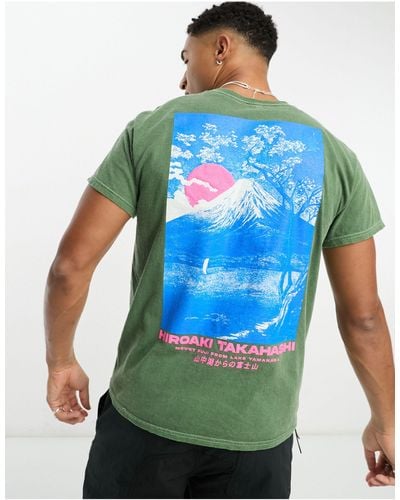 River Island Camiseta verde oscuro con estampado efecto lavado - Azul