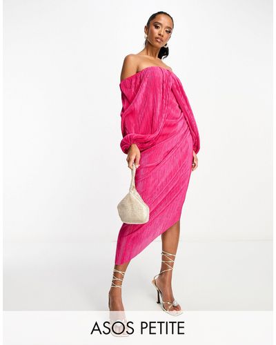 ASOS Asos Design Petite Plisse Overlay Midi Dress With Open Back Detail - Pink