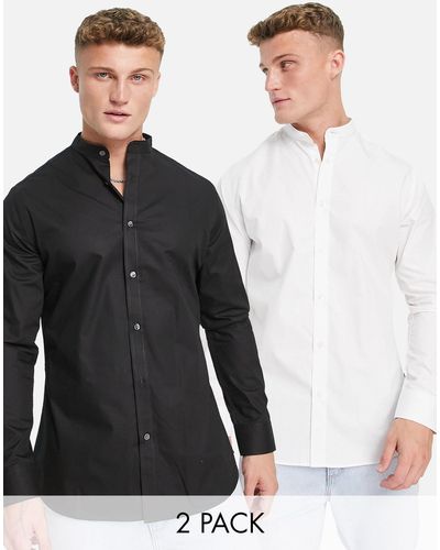 French Connection 2 Pack Grandad Collar Shirts - Black
