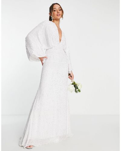 ASOS Ciara Sequin Kimono Sleeve Wedding Dress In - White