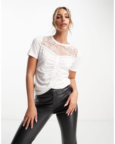Morgan Lace Insert Ruched T-shirt - White