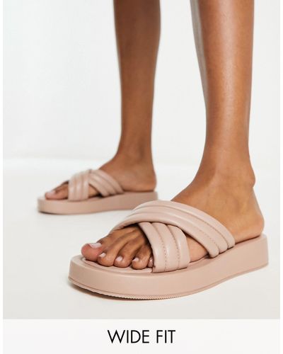 Simply Be Wide fit - sandali flatform a pianta larga imbottiti color pietra - Rosa