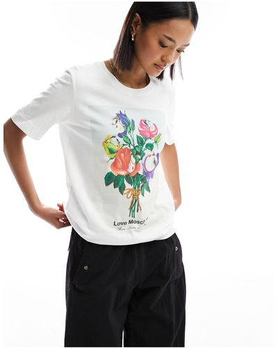Love Moschino T-shirt à imprimé roses - Blanc