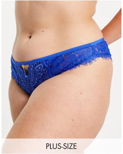 Ann Summers Curve Fiercely Sexy Sequin Embroidered Lace Brazilian Brief - Blue