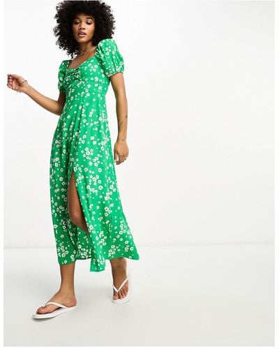 & Other Stories Puff Sleeve Midi Dress - Green