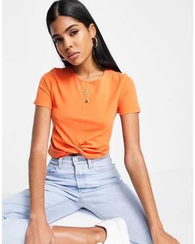 New Look Cropped T-shirt Met Gedraaide Voorkant - Oranje