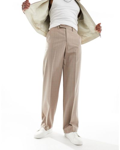 ASOS Pantaloni con fondo ampio eleganti color pietra a quadri larghi - Neutro