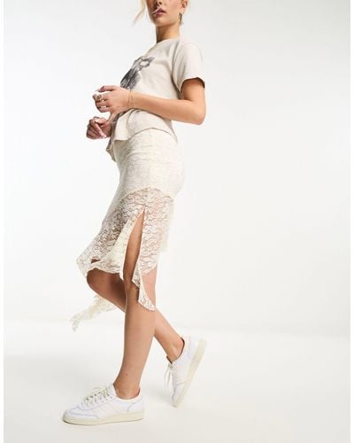 Miss Selfridge Asymmetrical Lace Skirt - White