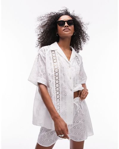 TOPSHOP Broderie Lace Trim Insert Shirt - White