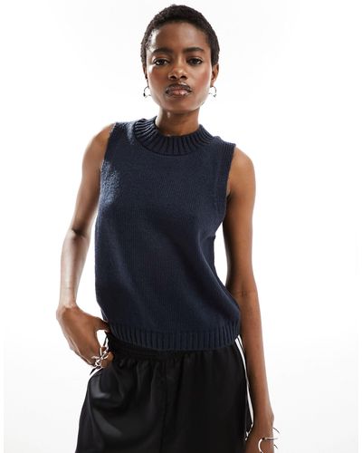 Collusion Ribbed Turtle Neck Knit Tank - Blue