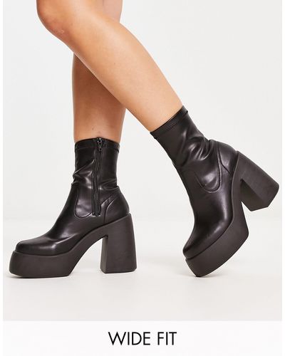 ASOS Wide Fit Ember High Heeled Sock Boots - Black