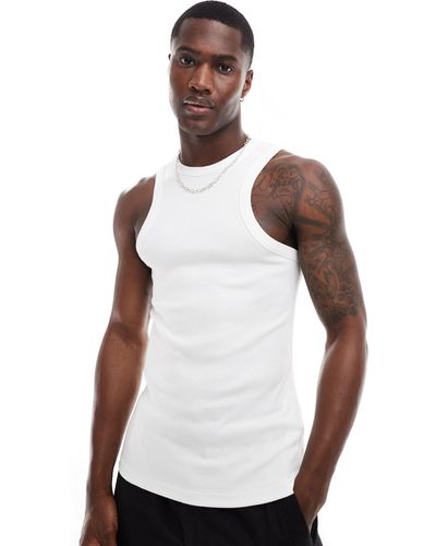 ASOS Muscle Fit Rib Vest With Racer Neck - White