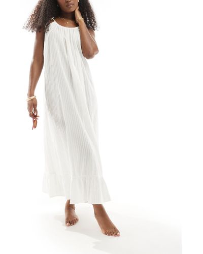 ASOS Textured Dobby Drop Hem Maxi Beach Dress - White