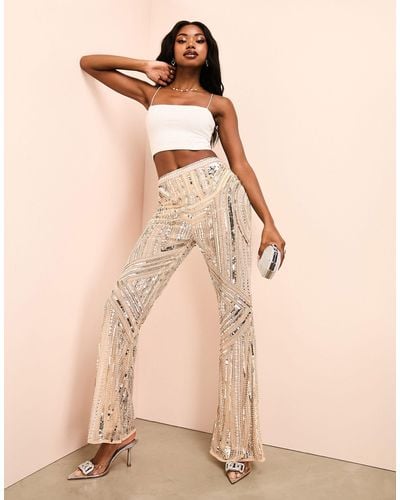 ASOS Embellished Flared Trousers - Natural