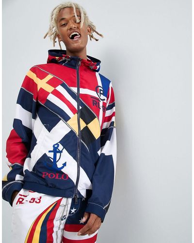 Polo Ralph Lauren Cp-93 Capsule Limited Edition Sailing Flags Print Lined Hooded Jacket In Navy Multi - Blue