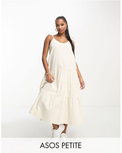 ASOS Asos design petite - robe longue en jean doux à bretelles nouées - écru - Blanc
