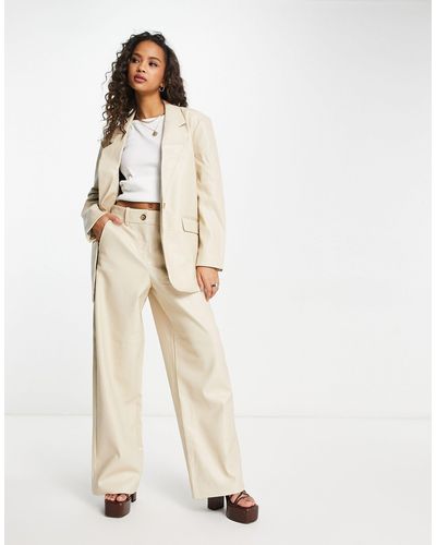 Vero Moda Tailored Leather Look Trousers Co-ord - Natural