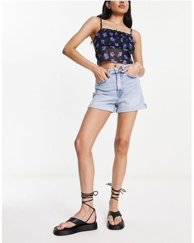 Stradivarius Short en jean coupe slim mom - clair - Bleu