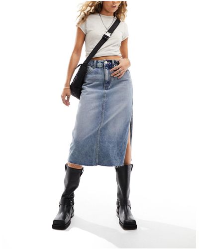 ASOS Denim Midi Skirt With Side Split - Blue