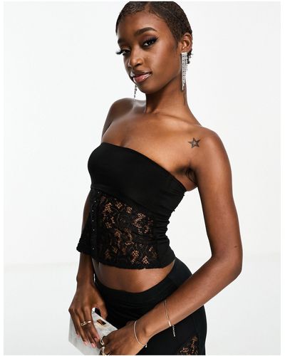 Public Desire Lace Hook And Eye Bandeau Top Co-ord - Black