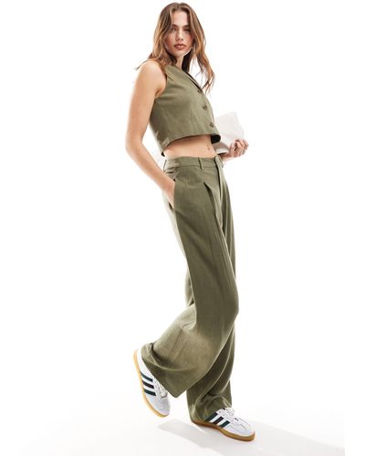 Miss Selfridge Linen Blend Tailored Wide Leg Trousers - Green