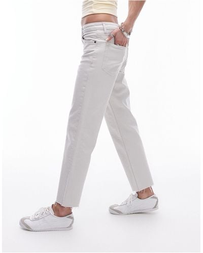 TOPSHOP Cropped Mid Rise Straight Jeans With Raw Hems - White