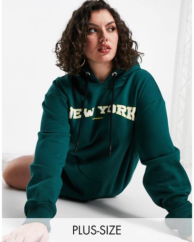 Public Desire Motif Oversized Hoodie Sweatshirt Dress - Green