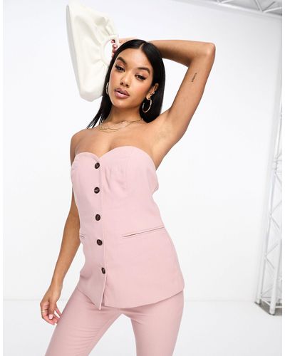 In The Style Bandeau Tailored Corset Top Co-ord - Pink