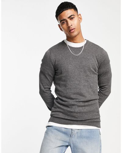New Look Muscle Fit Knitted Sweater - Grey