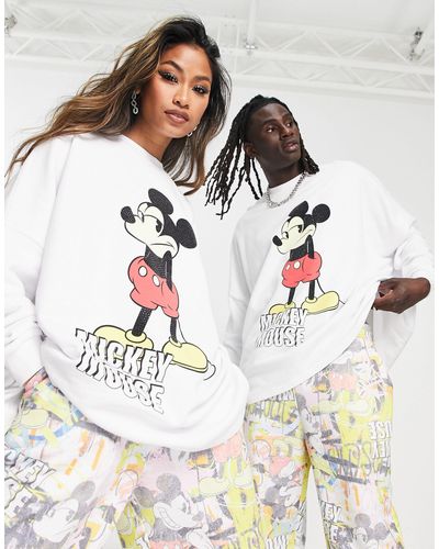 ASOS Punk Mickey - Oversized Uniseks Sweatshirt Met Disney Prints - Wit