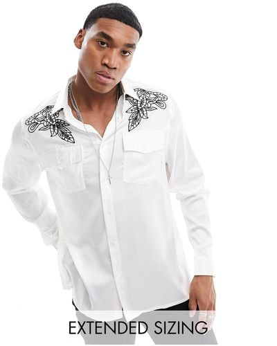 ASOS Relaxed Satin Shirt With Western Detail - White