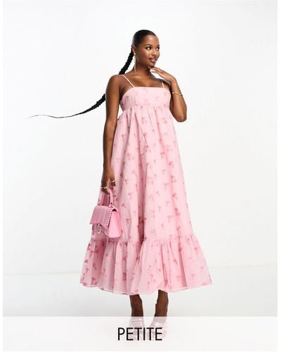 Collective The Label A-lijn Midi-jurk Met Camibandjes En Geweven Bloemen - Roze