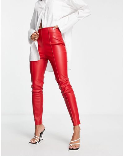 ASOS Cigarette Faux Leather Trouser - Red