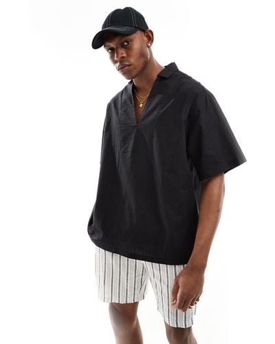 ASOS Short Sleeve Oversized Linen Blend Overhead Shirt - Black