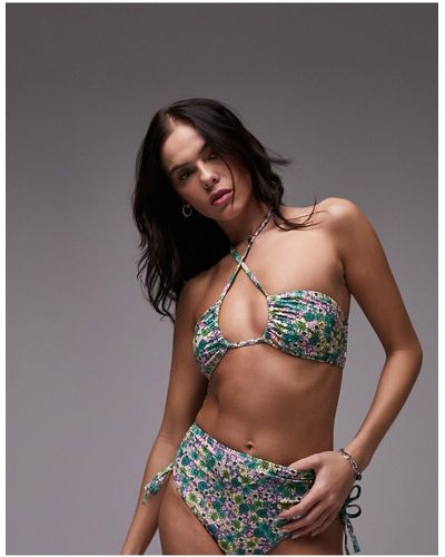 TOPSHOP Mix And Match Ditsy Floral Halterneck Bikini Top - Gray
