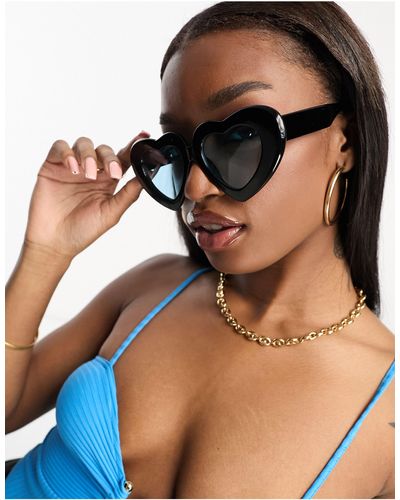 ASOS – bubble-sonnenbrille mit herzförmigem oversize-gestell und blauen gläsern - Braun