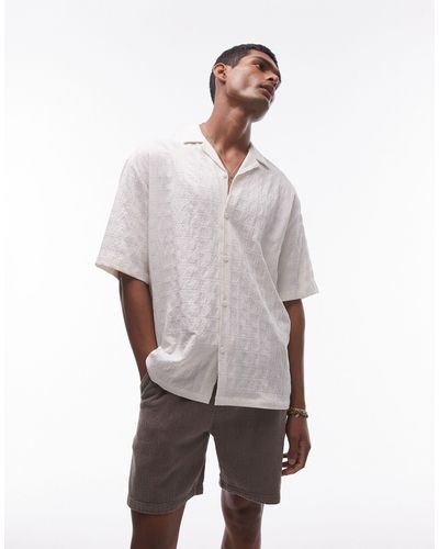 TOPMAN Short Sleeve Textured Grid Shirt - Grey